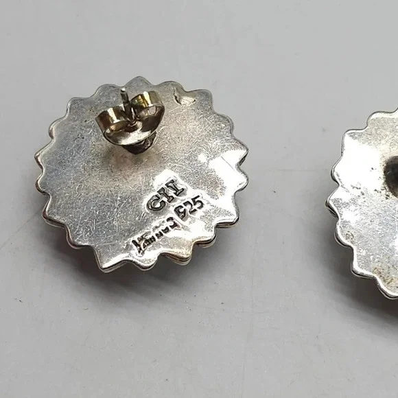 Vintage Sterling Silver CII Mexico Blue Lace Agate Sun Burst Earrings - Picture 4 of 6